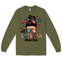 Army Green all american mama messy bun Long Sleeve Tee - Zillion Design Studio