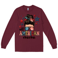Burgundy all american mama messy bun Long Sleeve Tee - Zillion Design Studio