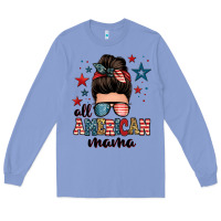 Colony Blue all american mama messy bun Long Sleeve Tee - Zillion Design Studio