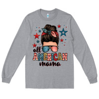 Heather Grey all american mama messy bun Long Sleeve Tee - Zillion Design Studio