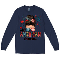 Navy all american mama messy bun Long Sleeve Tee - Zillion Design Studio