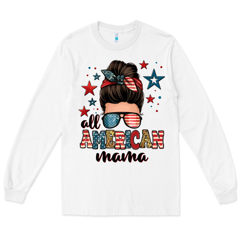 All American Mama Messy Bun Long Sleeve Tee by Zillion Design Studio | Teevron