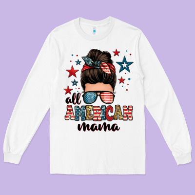 All American Mama Messy Bun Long Sleeve Tee Designed By Zillion Design Studio