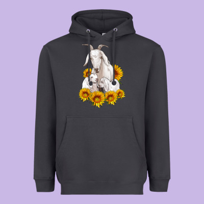 Goat Family With Sunflowers Heavyweight Hoodie Designed By Artiststas