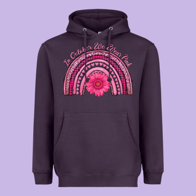 In October We Wear Pink Rainbow Heavyweight Hoodie Designed By Adodesignshop