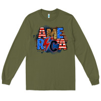 Army Green america lightning bolt Long Sleeve Tee - Zillion Design Studio