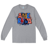 Heather Grey america lightning bolt Long Sleeve Tee - Zillion Design Studio