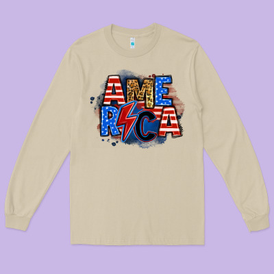America Lightning Bolt Long Sleeve Tee Designed By Zillion Design Studio