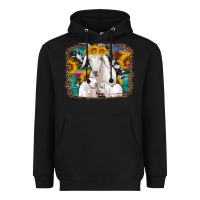Black goat family with sunflowers western serape turquoise background Heavyweight Hoodie - Artiststas