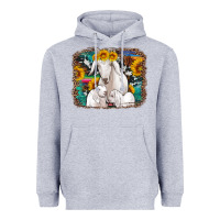 Heather Grey goat family with sunflowers western serape turquoise background Heavyweight Hoodie - Artiststas