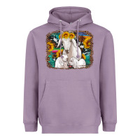 Lavender goat family with sunflowers western serape turquoise background Heavyweight Hoodie - Artiststas