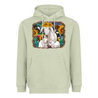 Matcha goat family with sunflowers western serape turquoise background Heavyweight Hoodie - Artiststas
