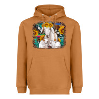 Meerkat goat family with sunflowers western serape turquoise background Heavyweight Hoodie - Artiststas