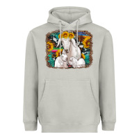 Moon Dust goat family with sunflowers western serape turquoise background Heavyweight Hoodie - Artiststas