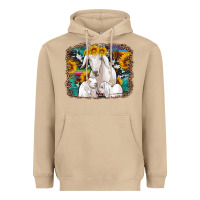Mushroom goat family with sunflowers western serape turquoise background Heavyweight Hoodie - Artiststas