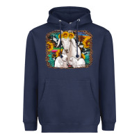 Goat Family With Sunflowers Western Serape Turquoise Background Heavyweight Hoodie | Teevron