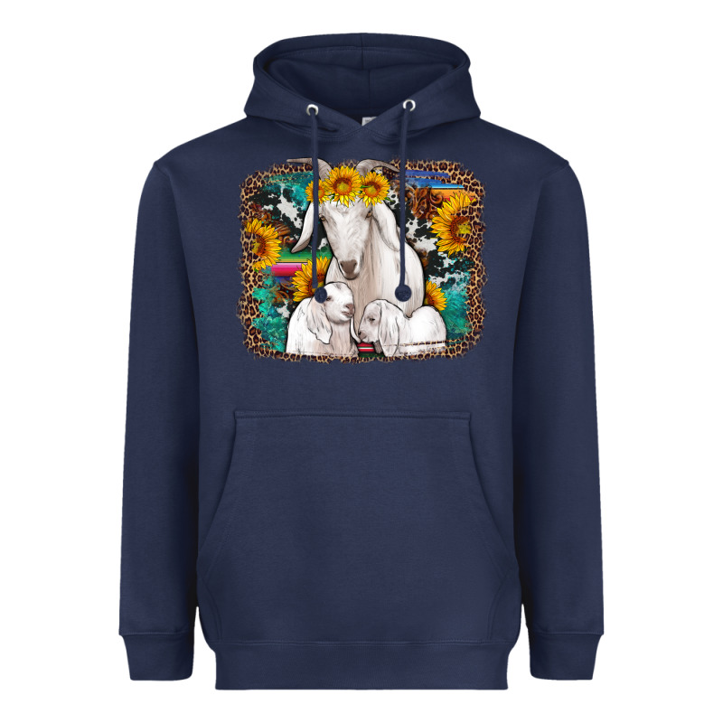 Goat Family With Sunflowers Western Serape Turquoise Background Heavyweight Hoodie by Artiststas | Teevron