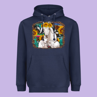 Goat Family With Sunflowers Western Serape Turquoise Background Heavyweight Hoodie Designed By Artiststas