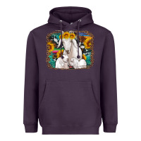 Plum goat family with sunflowers western serape turquoise background Heavyweight Hoodie - Artiststas