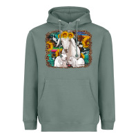 Sage goat family with sunflowers western serape turquoise background Heavyweight Hoodie - Artiststas