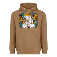 Toasted Coconut goat family with sunflowers western serape turquoise background Heavyweight Hoodie - Artiststas