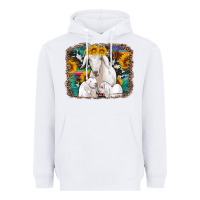 White goat family with sunflowers western serape turquoise background Heavyweight Hoodie - Artiststas