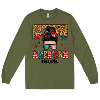 Army Green american mom junkie messy bun Long Sleeve Tee - Zillion Design Studio