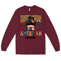 Burgundy american mom junkie messy bun Long Sleeve Tee - Zillion Design Studio