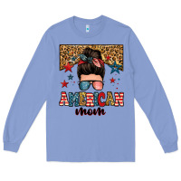 Colony Blue american mom junkie messy bun Long Sleeve Tee - Zillion Design Studio