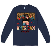 Navy american mom junkie messy bun Long Sleeve Tee - Zillion Design Studio
