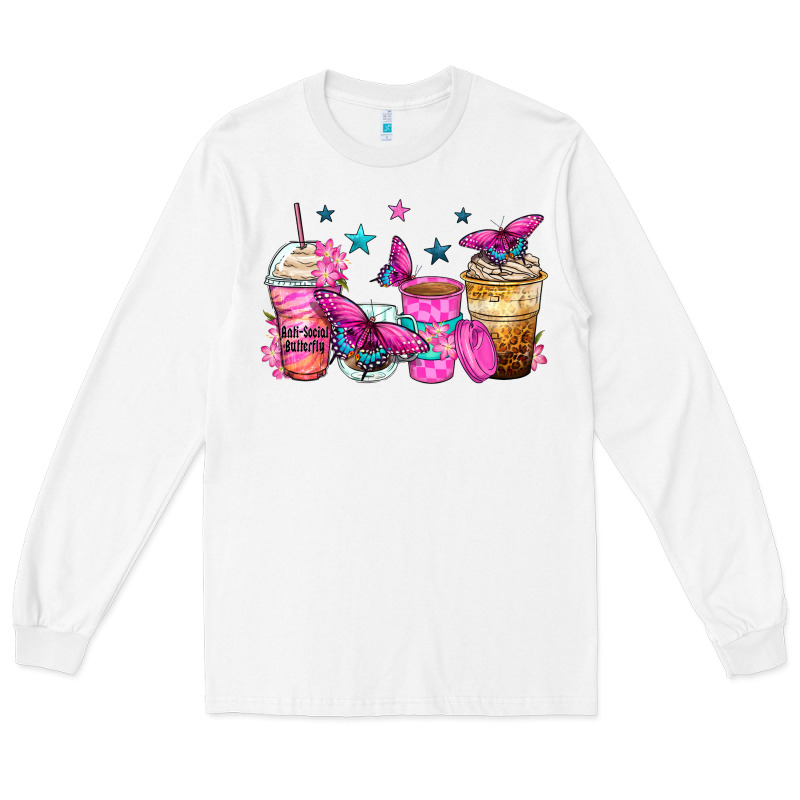 Antisocial Butterfly Coffee Cups Long Sleeve Tee by Zillion Design Studio | Teevron
