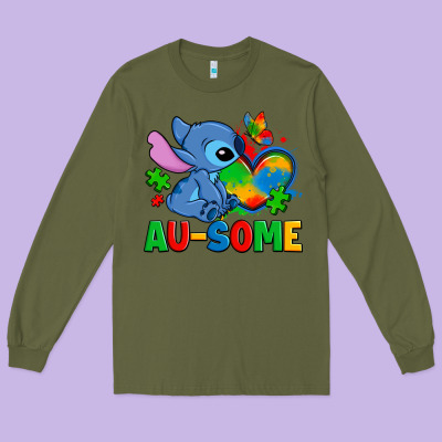 Ausome Stitch Autism Long Sleeve Tee Designed By Zillion Design Studio