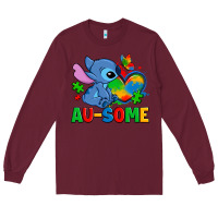 Burgundy ausome stitch autism Long Sleeve Tee - Zillion Design Studio