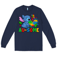 Navy ausome stitch autism Long Sleeve Tee - Zillion Design Studio