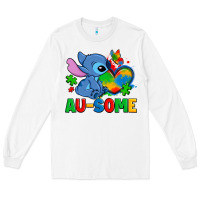 White ausome stitch autism Long Sleeve Tee - Zillion Design Studio