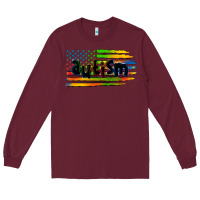 Burgundy autism american flag Long Sleeve Tee - Zillion Design Studio