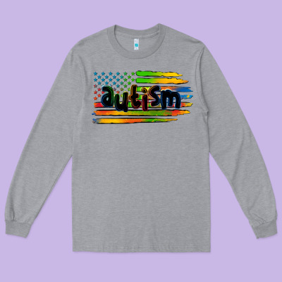 Autism American Flag Long Sleeve Tee Designed By Zillion Design Studio