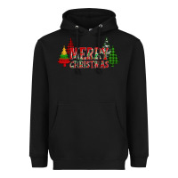 Black merry christmas glitter plaid trees Heavyweight Hoodie - AdoDesignShop