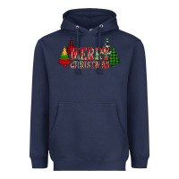 Navy merry christmas glitter plaid trees Heavyweight Hoodie - AdoDesignShop