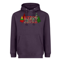 Plum merry christmas glitter plaid trees Heavyweight Hoodie - AdoDesignShop