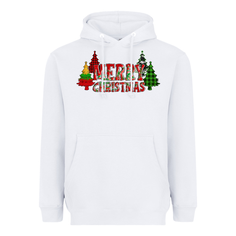 Merry Christmas Glitter Plaid Trees Heavyweight Hoodie by AdoDesignShop | Teevron