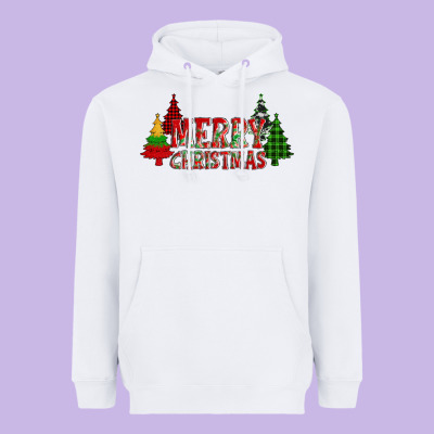Merry Christmas Glitter Plaid Trees Heavyweight Hoodie Designed By Adodesignshop