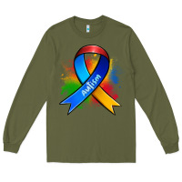 Army Green autism ribbon Long Sleeve Tee - Zillion Design Studio