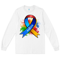 White autism ribbon Long Sleeve Tee - Zillion Design Studio