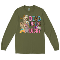 Army Green easter dead inside but lucky  with skeleton Long Sleeve Tee - AdoDesignShop