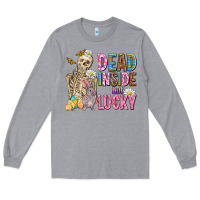 Heather Grey easter dead inside but lucky  with skeleton Long Sleeve Tee - AdoDesignShop