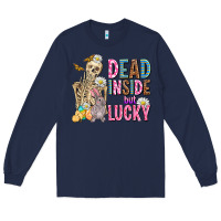 Navy easter dead inside but lucky  with skeleton Long Sleeve Tee - AdoDesignShop