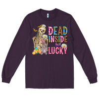Plum easter dead inside but lucky  with skeleton Long Sleeve Tee - AdoDesignShop