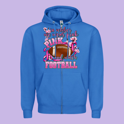 In October We Wear Pink And Watch Football Zipper Hoodie Designed By Adodesignshop