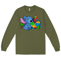 Army Green autism stitch heart Long Sleeve Tee - Zillion Design Studio